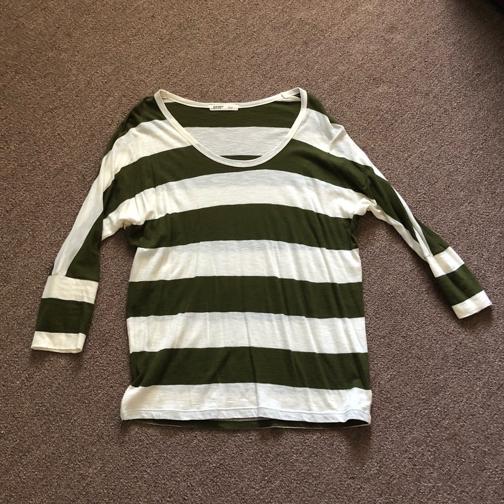 Cream & Green Striped Long Sleeve